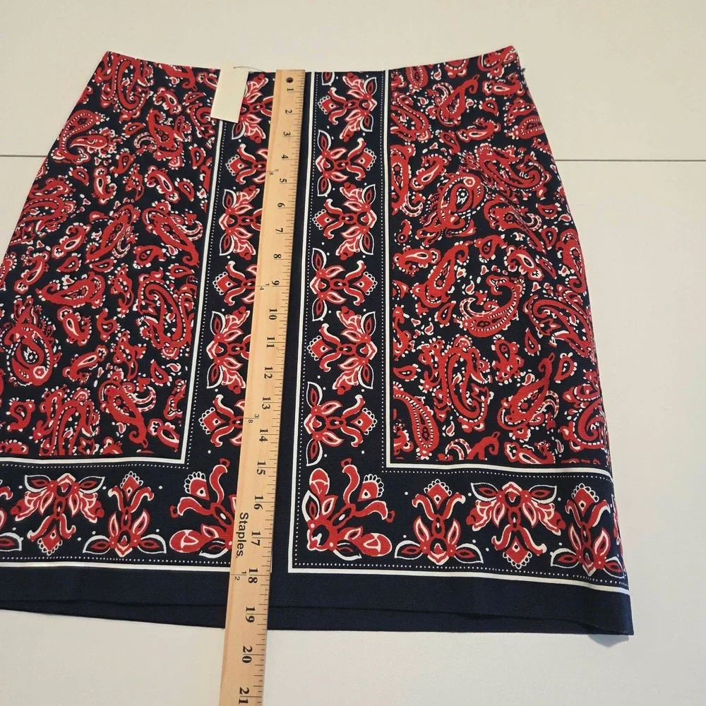 Talbots Womens Navy Red Paisley Print Pencil Skirt Size 8 NWT Nautical Lined